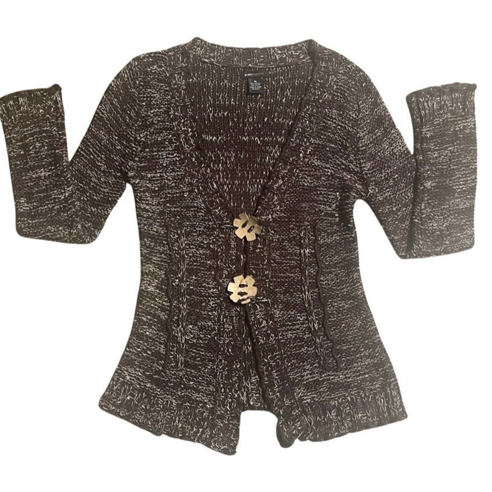 BCBGMAXAZRIA Cardigan Sweater Caitlin Brown Multi Colored Ruffled Edges Size MED